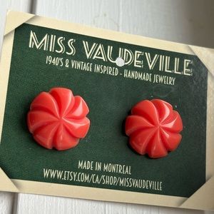 Coral Button Earrings